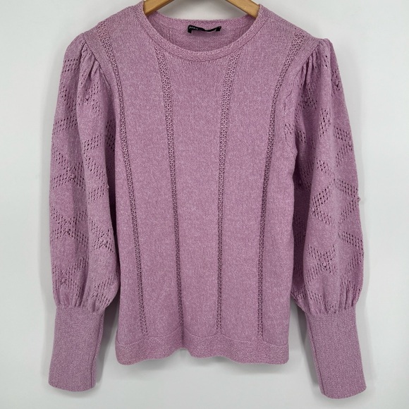 M&S | Size 14 XL Cool Pink Sweater | Textured Knit | Puff Sleeve | Soft - Picture 2 of 15